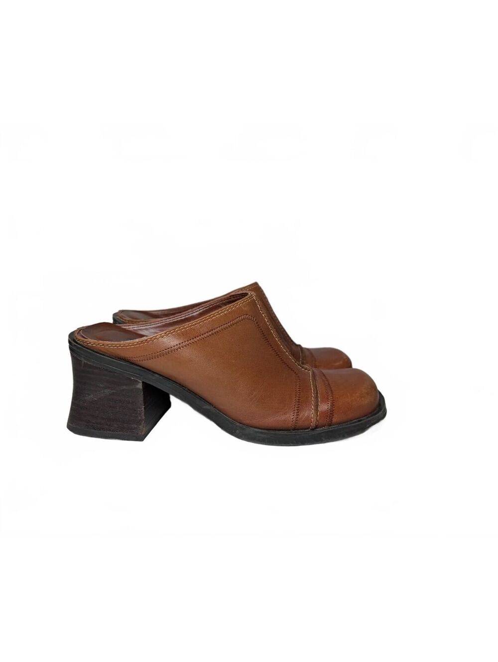 VTG Y2K Two Lips Square-Toe Leather Mod Mules Brown Size 6M